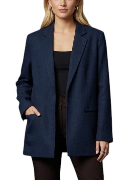 Mango Jackets & Blazers - Mango Basics Women's Open Front Blazer Linen Blend Long Sleeve Blue Size Small